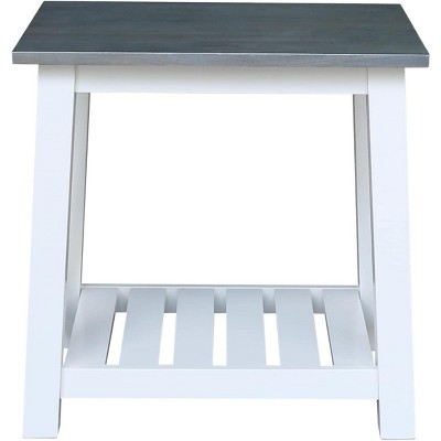 Surrey 31'' Solid Parawood End Table in White & Heather Gray
