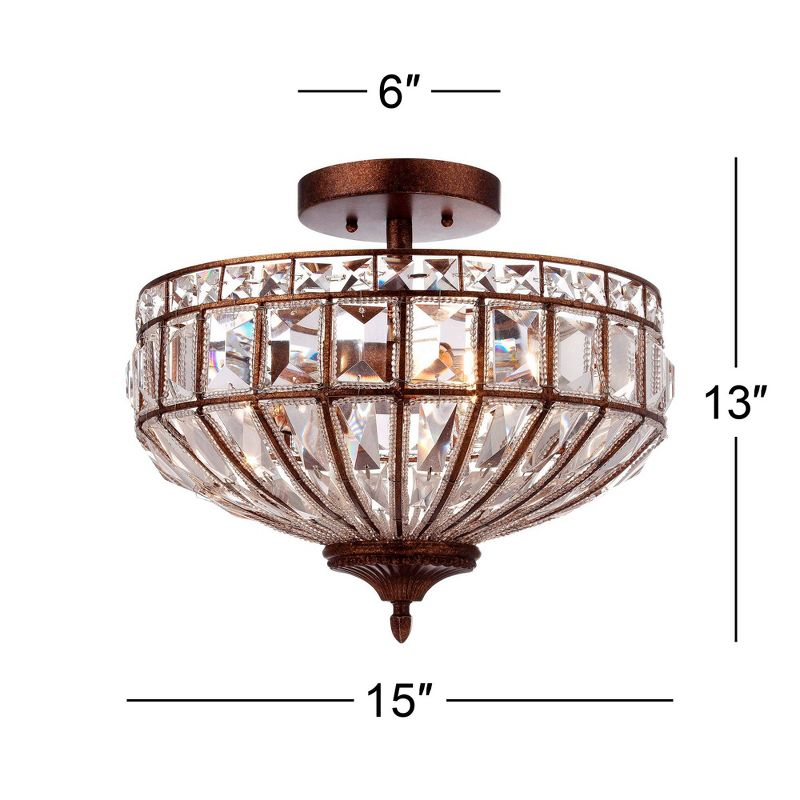 Vienna Full Spectrum Ibeza Vintage Ceiling Light Semi Flush Mount Fixture 15" Wide Mocha Brown 3-Light Faceted Clear Crystal for Bedroom Living Room, 4 of 12