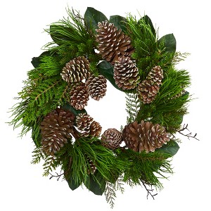 Nearly Natural 28-in Pinecone and Pine Artificial Wreath - 1 of 3