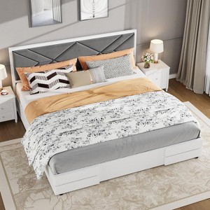 Upholstered Bed Frame, Tufted Design Soft Headboard, Wooden Slat Support, Mattress Foundation No Box Spring Needed, Stable & Quiet Full Bed Frame - 1 of 4
