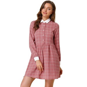 INSPIRE CHIC Women's Plaid Long Sleeve Button Contrast Point Collar Shirt Dress - 1 of 4