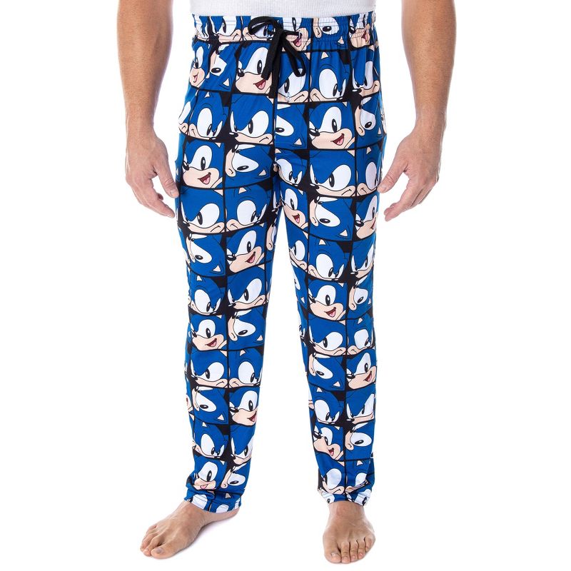 Sonic The Hedgehog Men's Allover Face Pattern Sleep Lounge Pajama Pants, 1 of 6