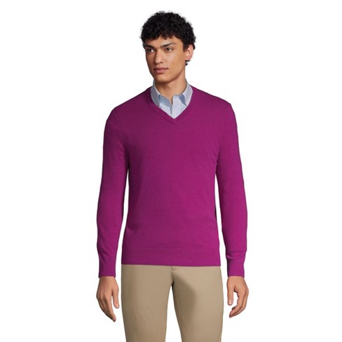 Lands' End Men's Fine Gauge Cashmere V-neck Sweater - Large - Fuchsia Plum