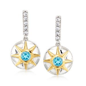 Ross-Simons 1.20 ct. t.w. White and Swiss Blue Topaz Drop Earrings in Sterling Silver and 18kt Gold Over Sterling - 1 of 3