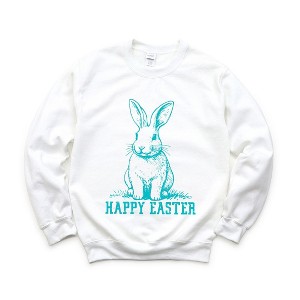 Simply Sage Market Women's Graphic Sweatshirt Happy Easter Bunny Outline - 1 of 4