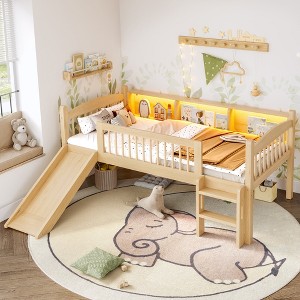 Hrinhom Twin XL Bed,Solid Wood Lower Loft Bed with Storage Shelves - 1 of 4