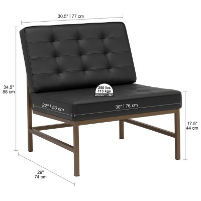 Mid-Century Modern Black Leather Slipper Chair with Metal Frame