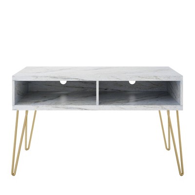 Athena 42'' White Faux Marble TV Stand with Gold Legs