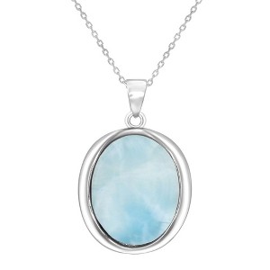 Caribbean Treasures Sterling Silver, Oval Bezel Set Larimar 18" Pendant Necklace - Blue - 1 of 2