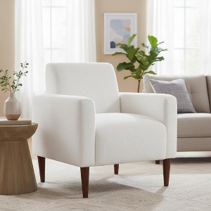 Homy Casa Textured Fabric Accent Chair with Wood Legs, Living Room Armchair, White - 1 of 4