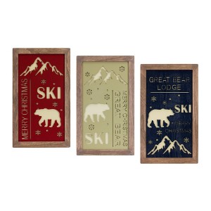 Ski Lodge Wooden Wall Plaque Christmas Decor (Set of 3) 20.75 Inch for Holiday Display By Melrose - 1 of 4