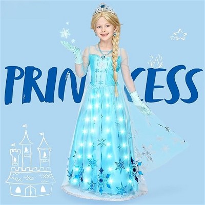 Joyfy Kids Ice Princess Dress, Light-Up Princess Halloween Costume for Girls Dress Up Cosplay Party Decor, Sequin Gown for Birthday