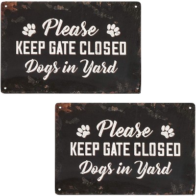 Farmlyn Creek 2 Pack Metal Yard Signs, Please Keep Gate Closed Dogs in Yard 12" x 8"