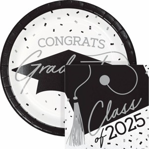 Creative Converting 2025 Graduate School Spirit White Paper Plate and Napkin Kit 36ct - 1 of 4