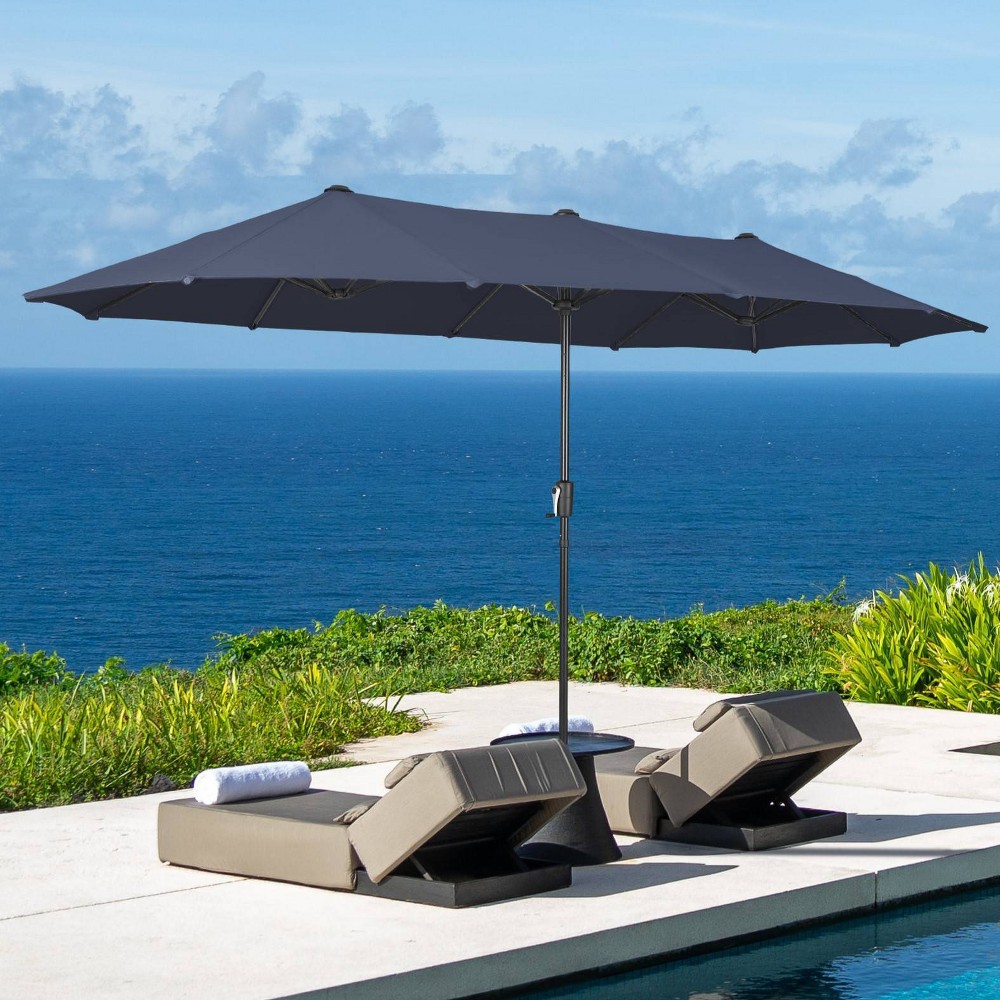 Photos - Parasol 13' x 6.5' Outdoor Patio Market Umbrella Navy - Captiva Designs