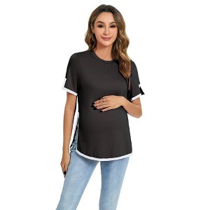 Maternity Tops  Maternity Shirts Color Block Split Hem Tunic Tops - 1 of 4