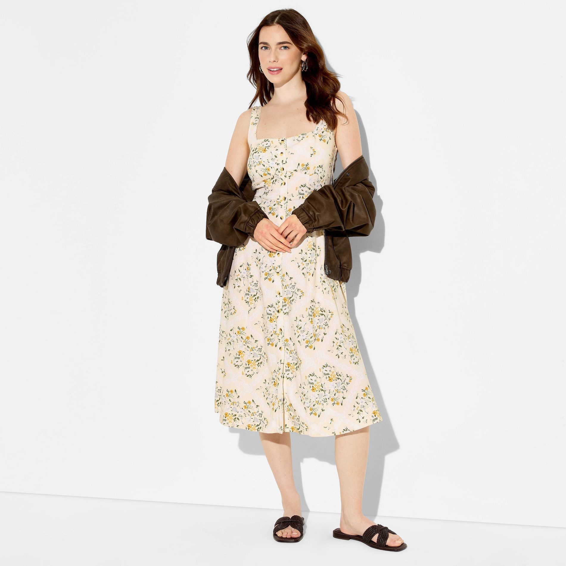 Women's Button-Front Midi A-Line Dress - Wild Fable™