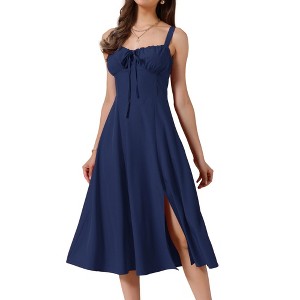 INSPIRE CHIC Women's Spaghetti Strap Sleeveless Sweetheart Neck Side Slit A-line Mid Dress - 1 of 4