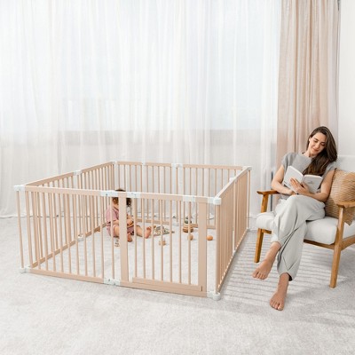 Blush Pine Wood Foldable Baby Playpen & Gate with Locking Door