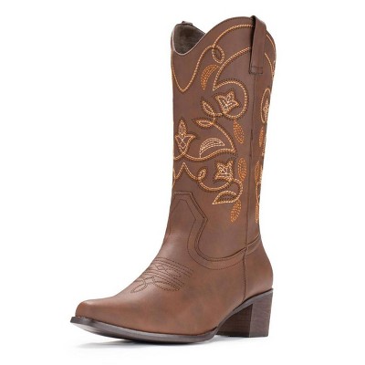 IUV Cowboy Boots For Women Pointy Toe Women's Western Boots Cowgirl Boots Brown/White