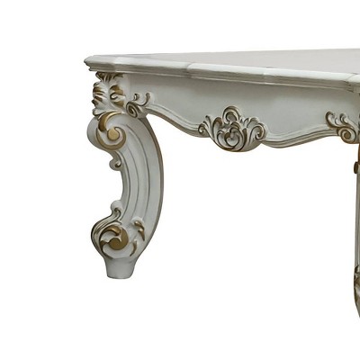 Antique Pearl Rectangular Wood Coffee Table with Scrolled Legs