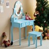 Children's dressing table set with mirror, light and stool, 5 storage drawers, for little girls aged 3+, macaroon blue - 3 of 4