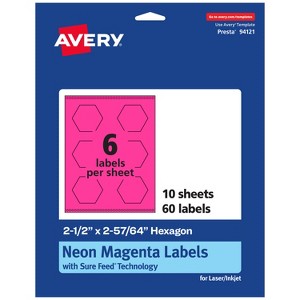 Avery Neon Magenta Paper Labels, 2-1/2" x 2-57/64" Hexagon - 1 of 4