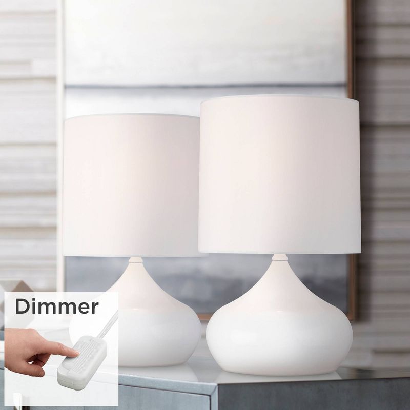360 Lighting Mid Century Modern Accent Table Lamps 14 3/4" High Set of 2 with Table Top Dimmers Droplet White Drum Shade Bedroom, 2 of 8