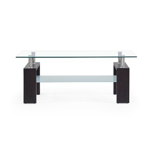 43" Coffee Table with Glass Top, 1 Shelf and Metal Accents with Center Bar for Living Room or Modern Interiors - 1 of 4