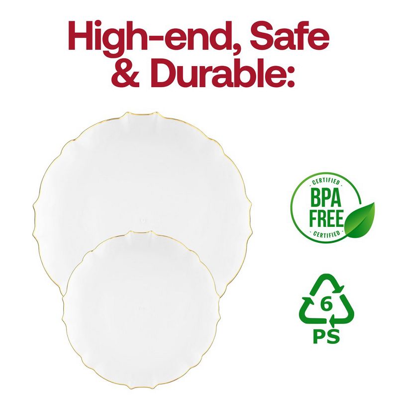 Smarty Had A Party 10.25" Clear with Gold Rim Round Lotus Disposable Plastic Dinner Plates, 4 of 7
