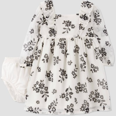 Image of Carter's Just One You®️ Baby Girls' Floral Ruffle Dress - White/Black 3M