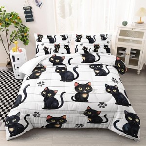 Kawaii Cute Cat Print Duvet, Twin Size All Season Bedding Set for Kids and Adults Bedroom Bed Decor, Love Animal Cute Comforter Set - 1 of 4