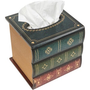 Classic Antique Book Tissue Box Cover, Brown Wooden Retro Design for Living Room and Office Decor - 1 of 4