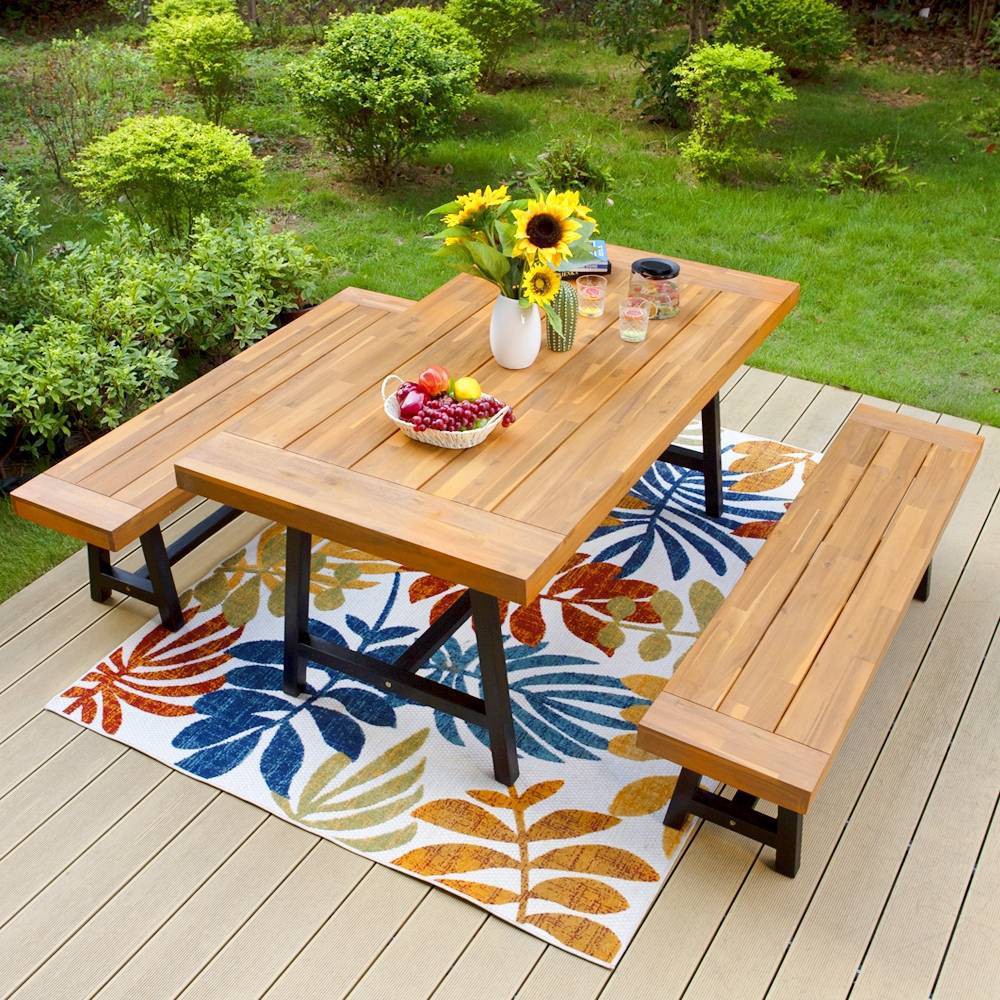 Photos - Garden Furniture 3pc Acacia Patio Dining Set with 2 Benches - Teak - Captiva Designs