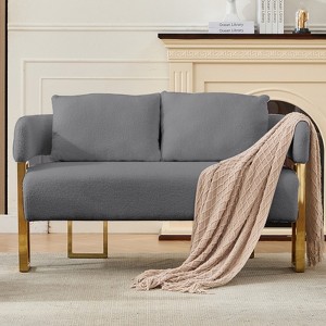 VASIP Modern Decorative Side Chair with Gold Metal Legs ,Plush Teddy Fleece Upholstery Sofa, No Wheels ,for Living Room,Office Reception,White - 1 of 4