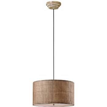 Uttermost Pendant Light 22" Wide Farmhouse Frosted Glass Burlap Weave Drum Shade Fixture for Dining Room House Kitchen Entryway