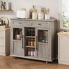 41" Kitchen Island with Drop Leaf, Rolling Island with 2 Glass Door Cabinets, 3 Open Shelves & 2 Drawers, Mobile Island Table, Gray - 4 of 4