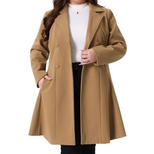 Agnes Orinda Women's Plus Size Trench Notch Lapel Double Breasted A Line Pockets Pea Coats - 1 of 4