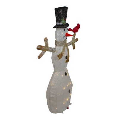 49" White and Black LED Lighted Snowman with Top Hat Christmas Lawn Decoration