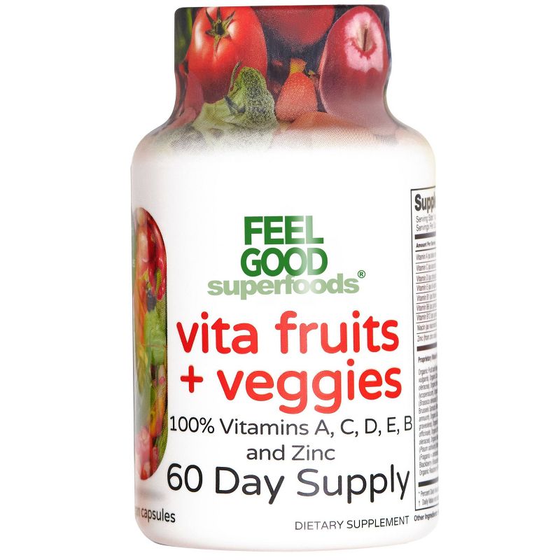 FeelGood Vegan Superfoods Vita Fruits + Veggies Vitamin Capsules - 60ct, 1 of 9