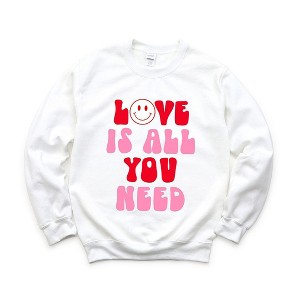 Simply Sage Market Women's Graphic Sweatshirt Love Is All You Need Smiley - 1 of 4