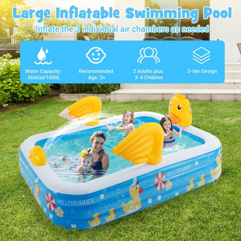 Costway Inflatable Swimming Pool Duck Themed Kiddie Pool w/ Sprinkler for Age 3+, 2 of 11