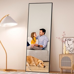 FURNIinspire Full Length Mirrors Floor Standing Body Mirror, Large Rectangle Mirror Long Dressing Mirror for Bedroom, Black, 18"*58" - 1 of 4