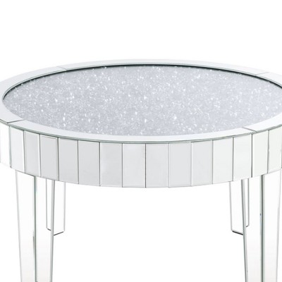 Sleek Round Mirrored Wood Coffee Table with Faux Diamonds