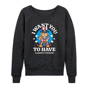 Women's - Garfield - Want You To Have A Happy Fourth Lightweight French Terry Wide Neck Long Sleeve Shirt - 1 of 4