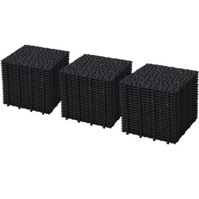 Dolonm 12"x12" Black Interlocking Deck Tiles – Plastic, Waterproof & Anti-Slip for Patio, Balcony, Shower