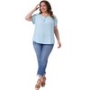 Agnes Orinda Women's Plus Size Eyelet Keyhole Petal Sleeve Round Neck Summer Blouse - 3 of 4