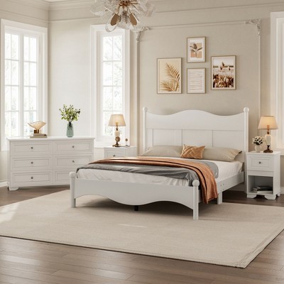 NicBex Queen Elegant Retro Style Wood Platform Bed Frame with Headboard,No Box Spring Needed,Easy Assembly,White/Gray