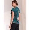 INSPIRE CHIC Women's Satin Stand Collar Work Cap Sleeve Floral Blouse - 3 of 4