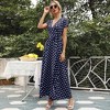 Coolmee Women's Bohemian Floral Printed Wrap V Neck Dress Polka Dots Short Sleeve Split Beach Party Maxi Dres - 3 of 4